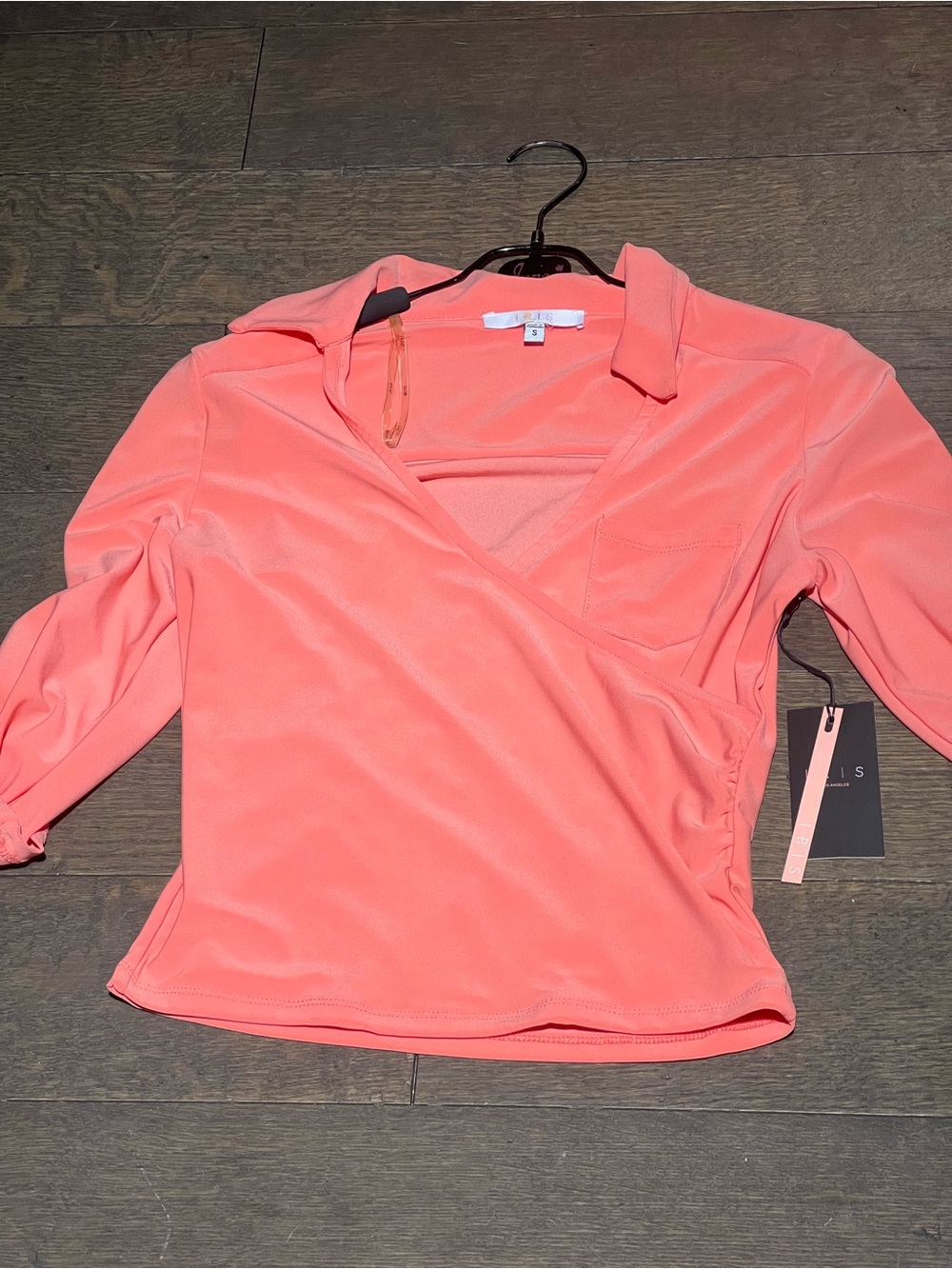 iris Coral Pink Wrap V-Neck Blouse